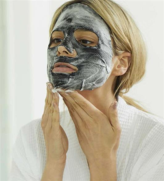 A woman with a face mask on