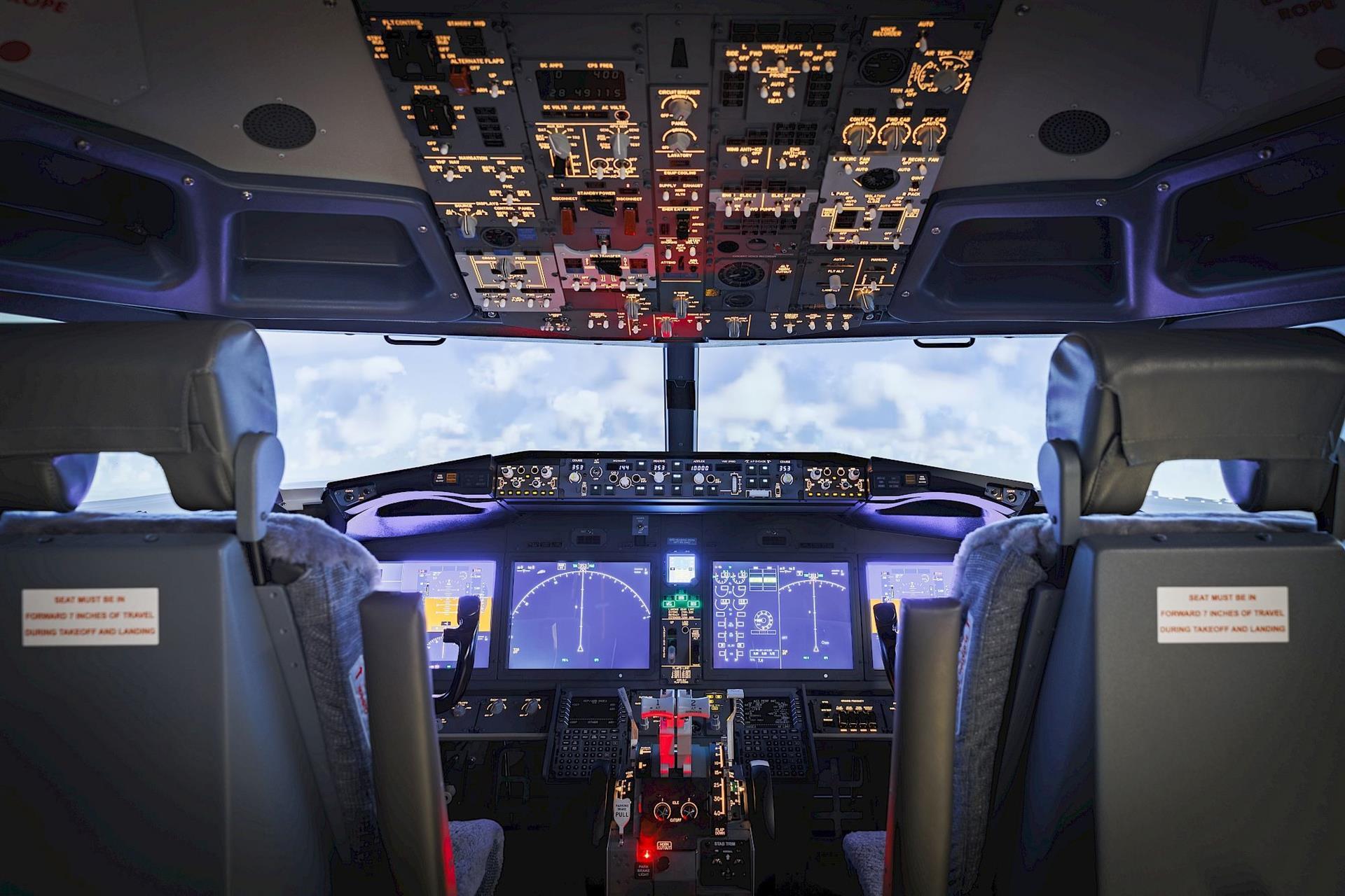 A view from the cockpit of the flight simulator