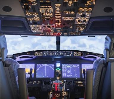 A view from the cockpit of the flight simulator
