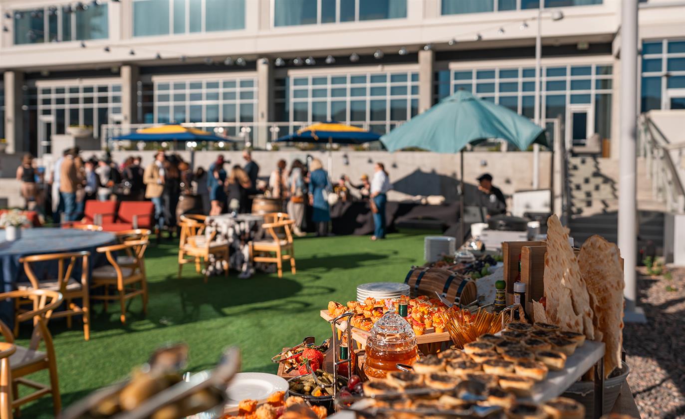 Outdoor terrace where an event is happening