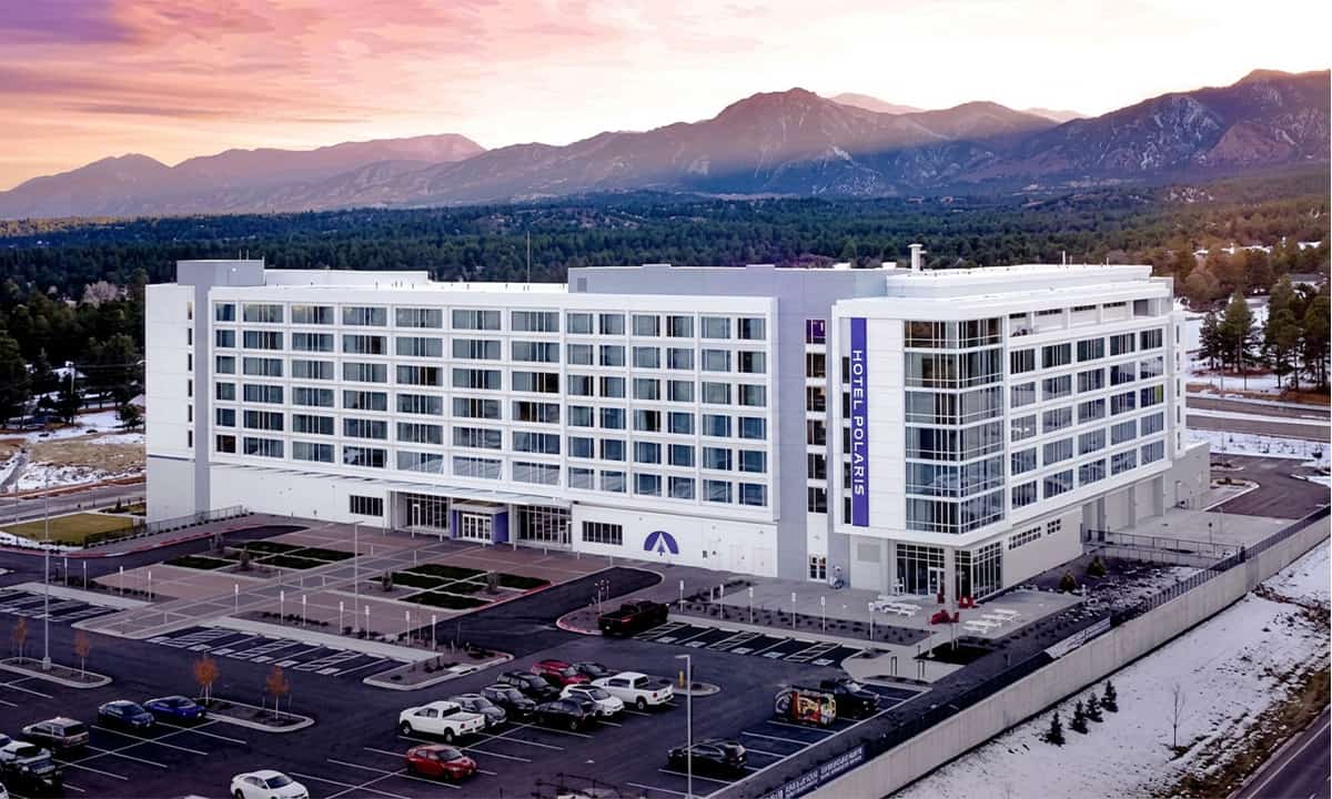 exterior of hotel at dusk
